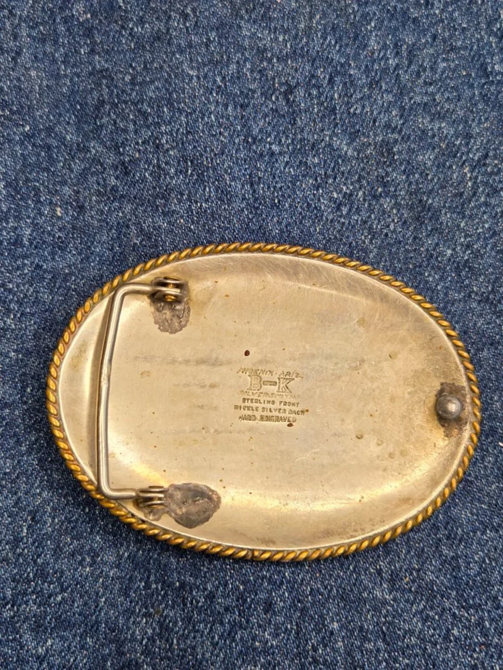Vintage B-K Silversmith Hand Engraved Sterling Silver Front Saddle Belt Buckle